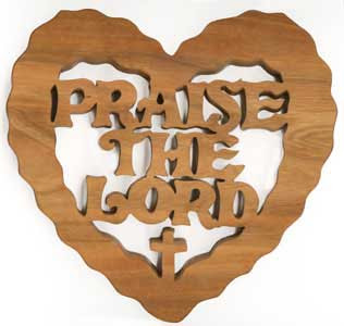 Praise the lord wooden love symbol with cross