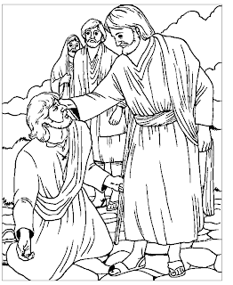 People seeing the blind man and Jesus Christ while Jesus healing the blind man coloring page