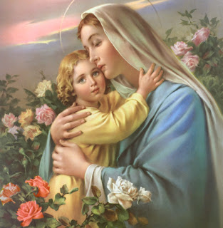 Mother Mary and Child Jesus Christ in the garden Christian religious drawing art gallery