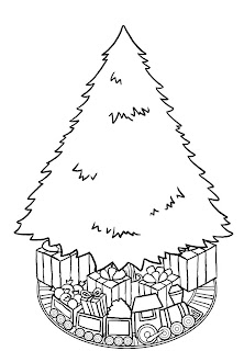 Beautifully decorated Christmas tree with gifts coloring page for kids Christian religious free downloads