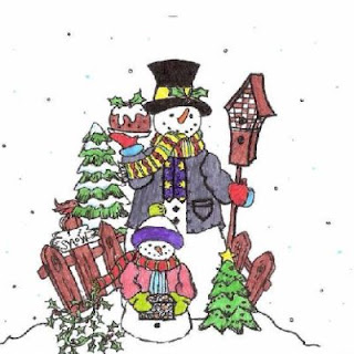Snowman wishes Children a Merry Christmas at the Christmas trees drawing art picture for children free download