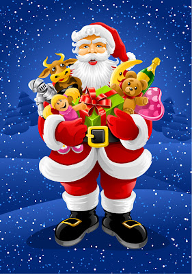 Santa Claus holding Christmas gifts for kids in the moon night background in the night download Christian religious Christmas clip art pictures for free