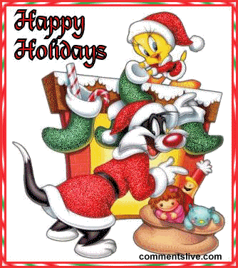 Tweety bird and sylvester cat in Santa dress Happy Holidasy Christmas greeting card Cartoon  greeting drawing art picture Christian Christmas hd(hq) background wallpaper free download
