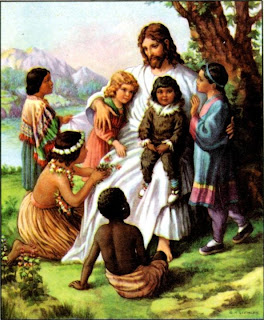 Jesus with children in the garden in white dress photo drawing download free religious images