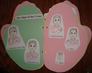 Open page showing the stages of the sign of the cross
