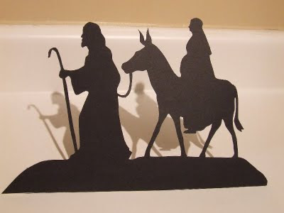 Silouhette construction paper craft of Mary and Joseph