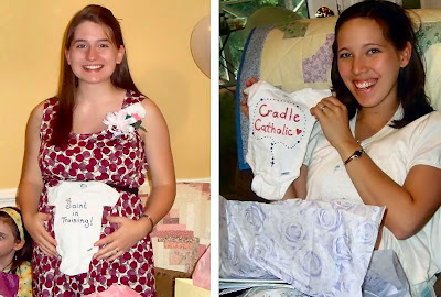 Mother displaying onesie gifts