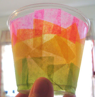Clear Solo Cup with colorful tissue paper inside