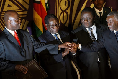 Robert Mugabe, Morgan Tsvangirai, Arthur Mutambara, Mbeki After Signing the Power Sharing Agreement, 15 September 2008