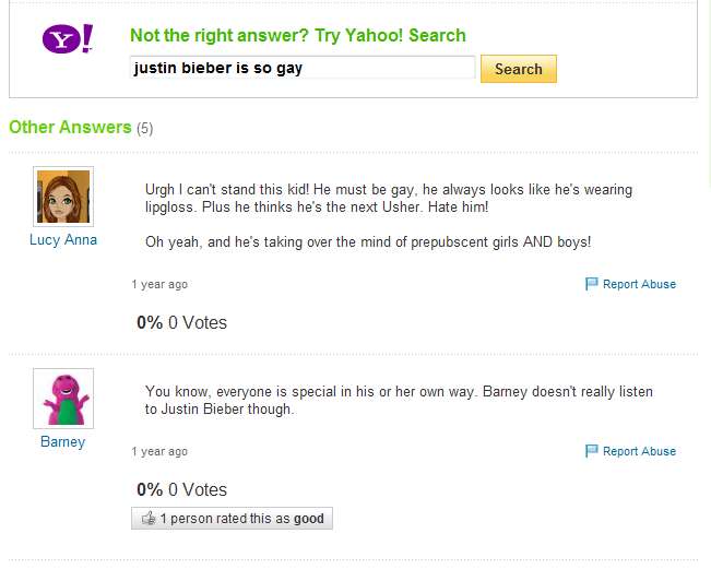 In fact, here is a screenshot of Yahoo Answers with people's various ... In fact, here is a screenshot of Yahoo Answers with people's various ...