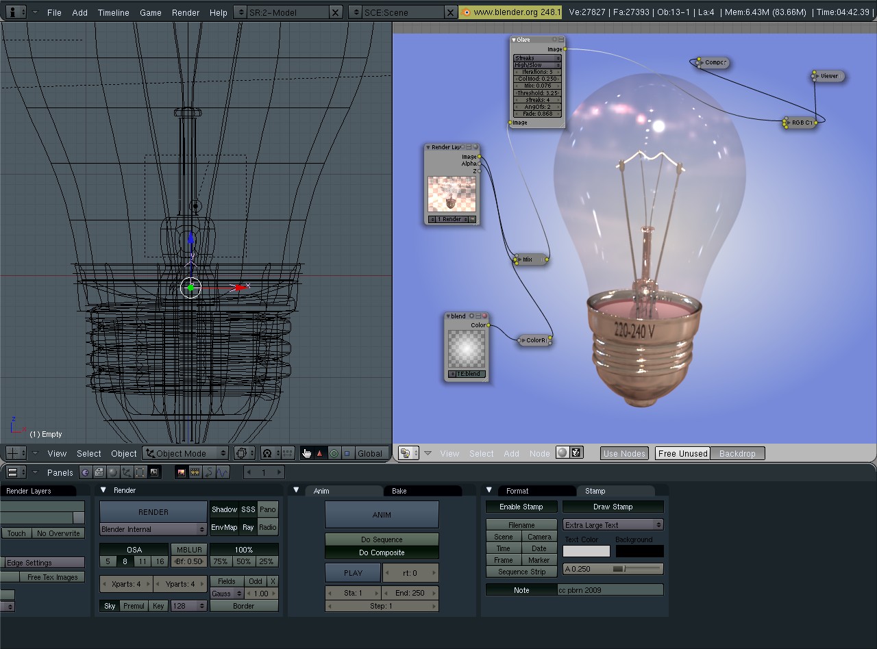 Modélisation ampoule incandescence blender4d