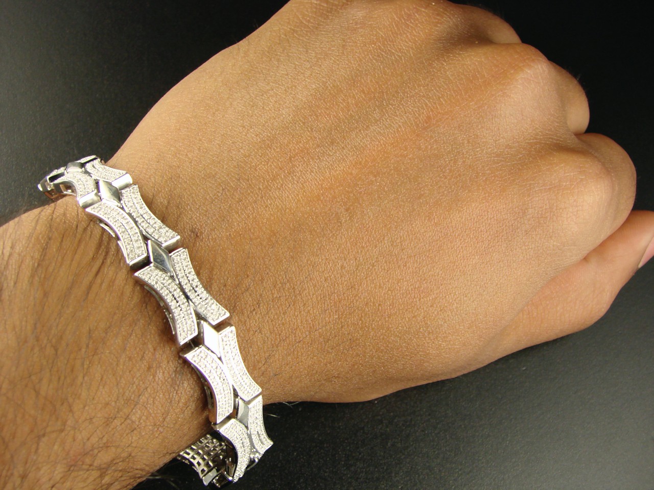 new_york_jewels MENS WHITE GOLD FINISH DIAMOND BRACELET 3.12 CT 8.2 INC