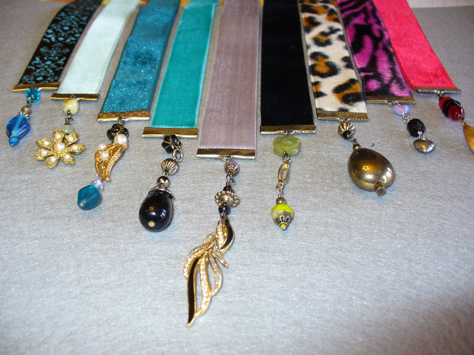 Gloria's Beads & Things Velvet ribbon bookmarks