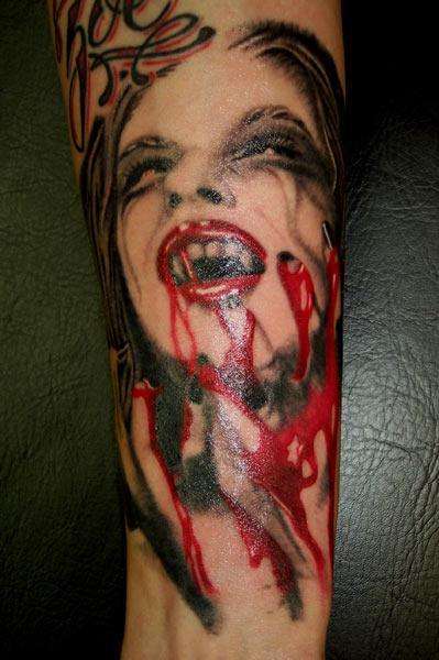 Vampire Bite. All latex wounds and effects with feathered tattoos vampires