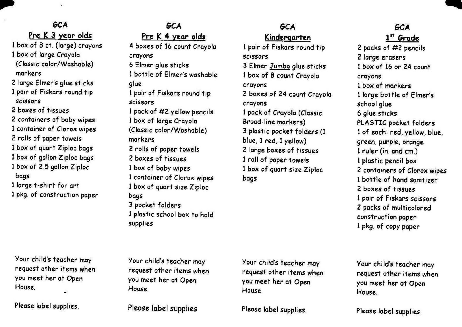 baby supplies list
