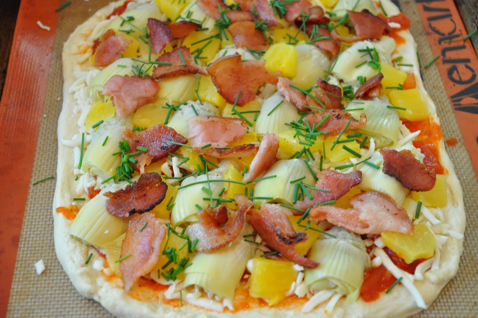 Freeing My Martha Bacon and Artichoke Heart Pizza with Pineapple