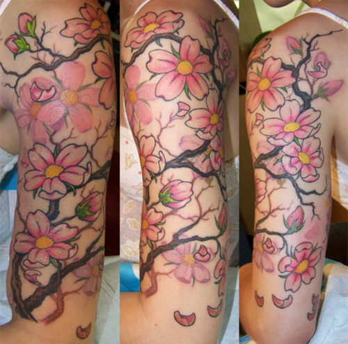 cherry blossom tree tattoo side. girl tattoo sleeves. tattoos