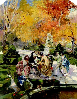 Figuras de casacas jugando en un jardín Joaquín Sorolla