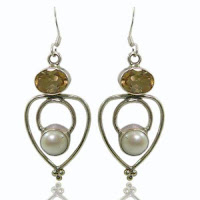 Sterling Silver Citrine Pearl Earrings Sterling Silver Citrine Pearl Earrings