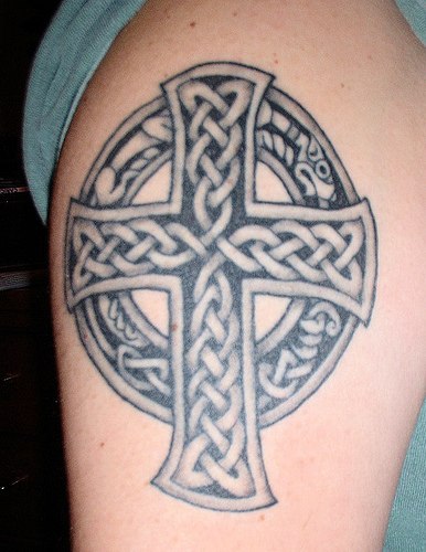 irish cross tattoos. tribal cross tattoos for men.