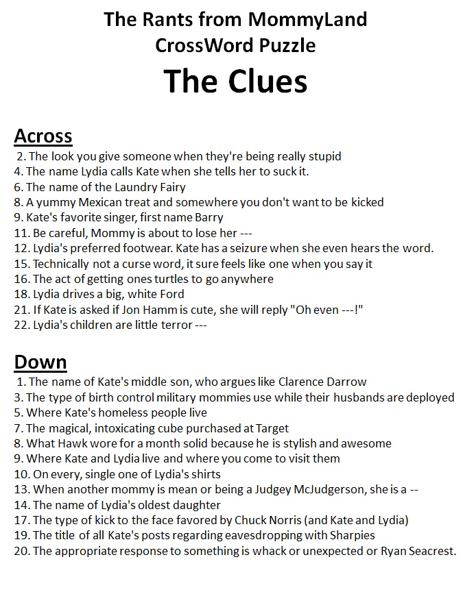 rants from mommyland it s a mommyland crossword puzzle