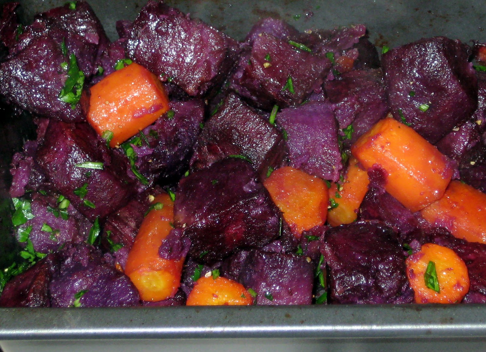 Cook Food. Mostly Plants. Roasted Sweet Potatoes with Carrots and Parsley