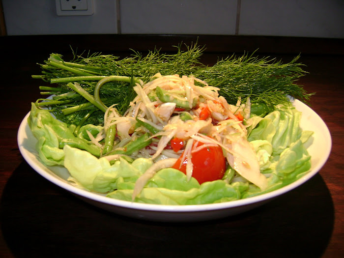 Somtam ส้มตำ* dill from Denmark * DK salad, long green bean from Thailand, Tomatoes from Spain