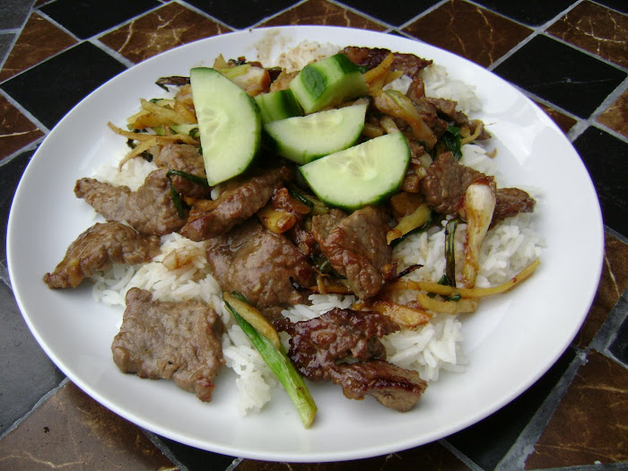 Fried beef with garlic ginger green onions