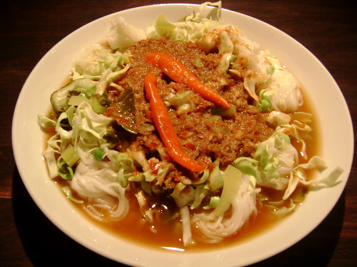 Loas Esaan Noodle Serve with Hot fresh-fish in chilli sauce spicy