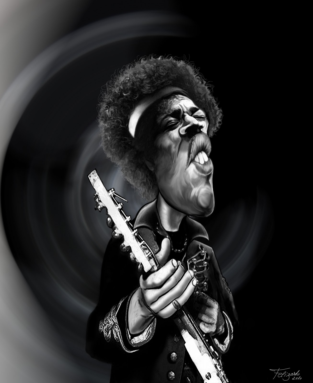 Caricatura de "Jimi" Hendrix.