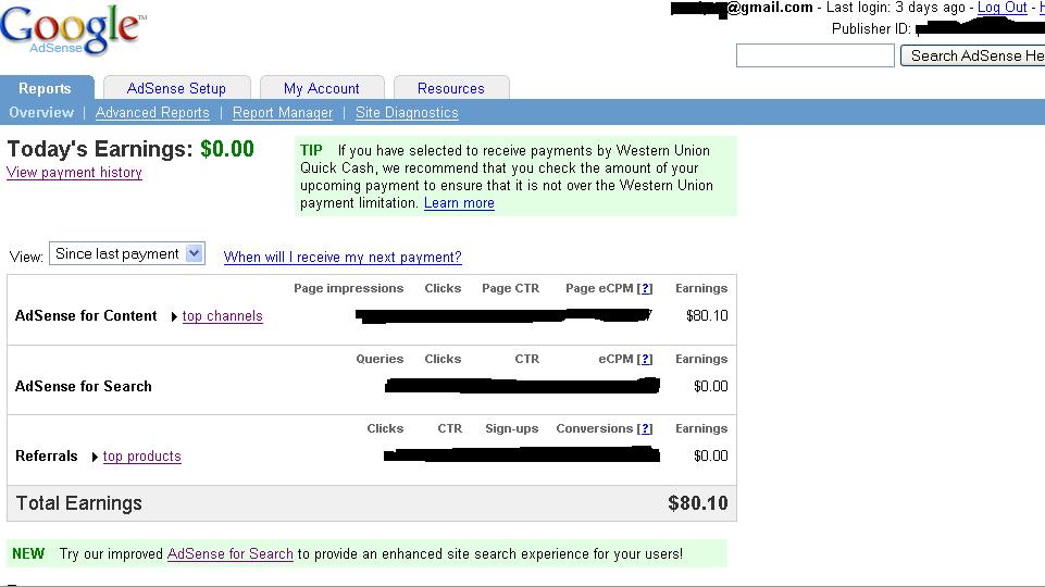 example google adsense paid to me