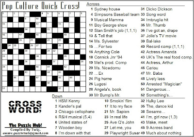 The Puzzle Hub Mini Crossword Sunday PopCulture Quick Cross!