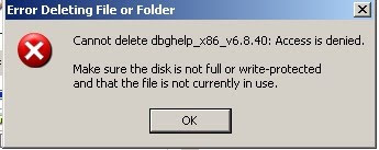 NOTES 8.5.1 : Cannot Delete the Lotus Notes Folder Error Deleting File or Folder, Cannot delete dbghelp_x86_v6.8.40: Access is denied. Make sure the disk is not fully or write-protected and that the file is not currently in use