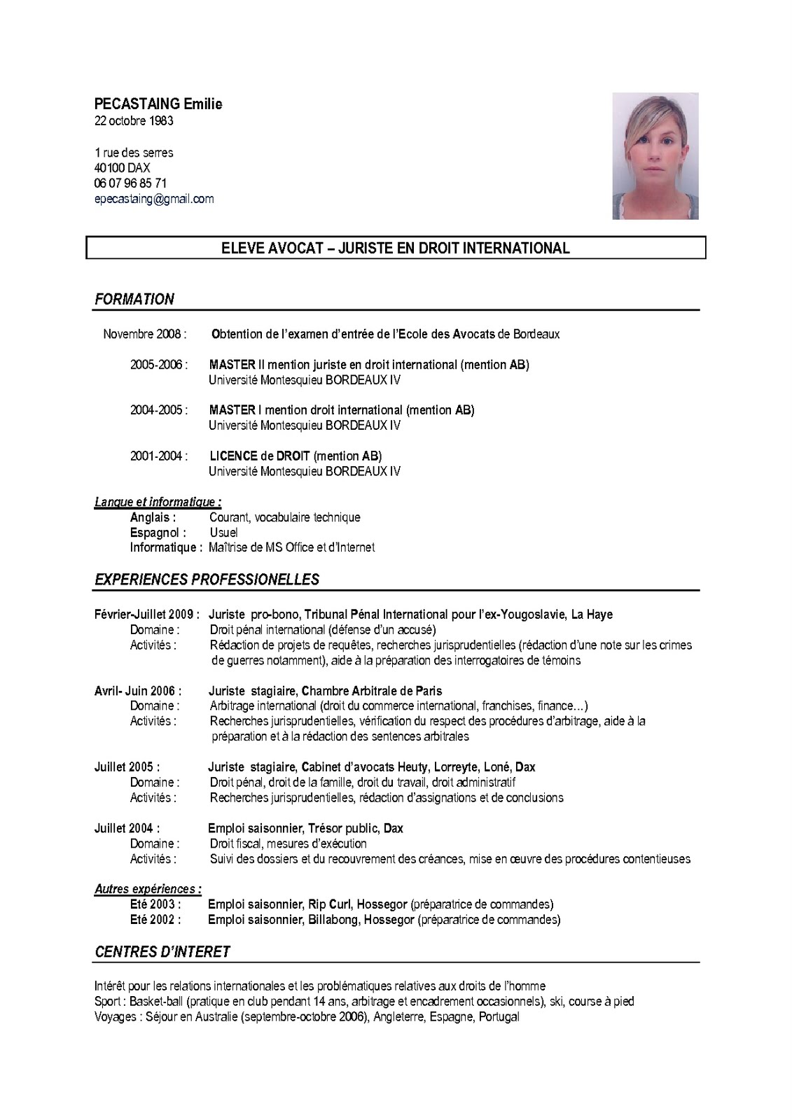 modele cv avocat à imprimer
