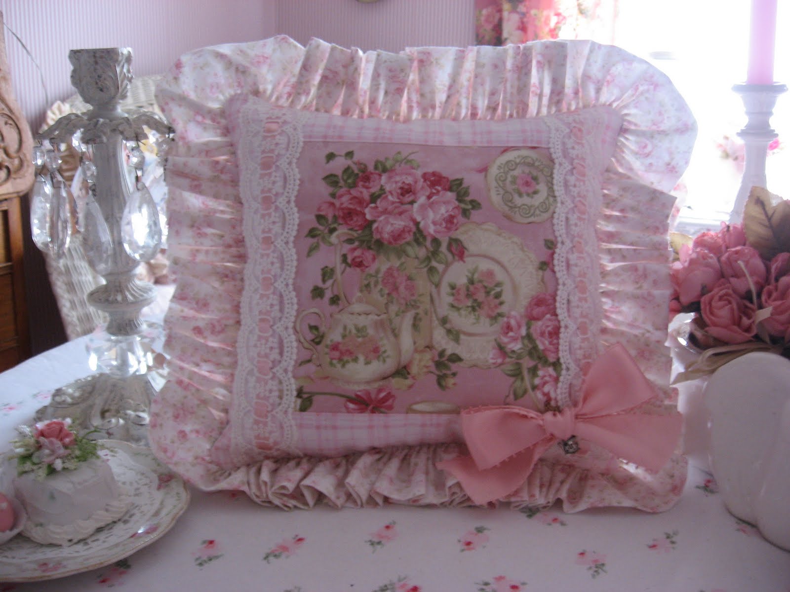 Shabby Cats and Roses 2 Pretty pillows all stuffed & on Ebay!