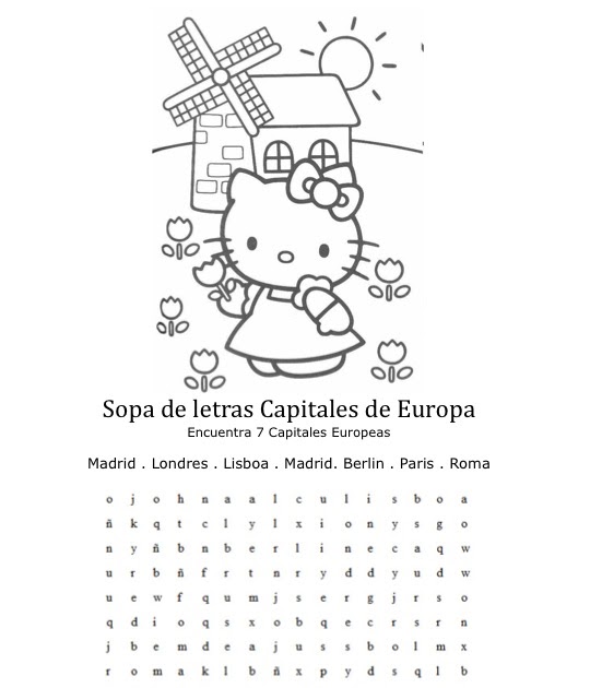 Hello Kitty: Sopa de letras - Capitales de Europa