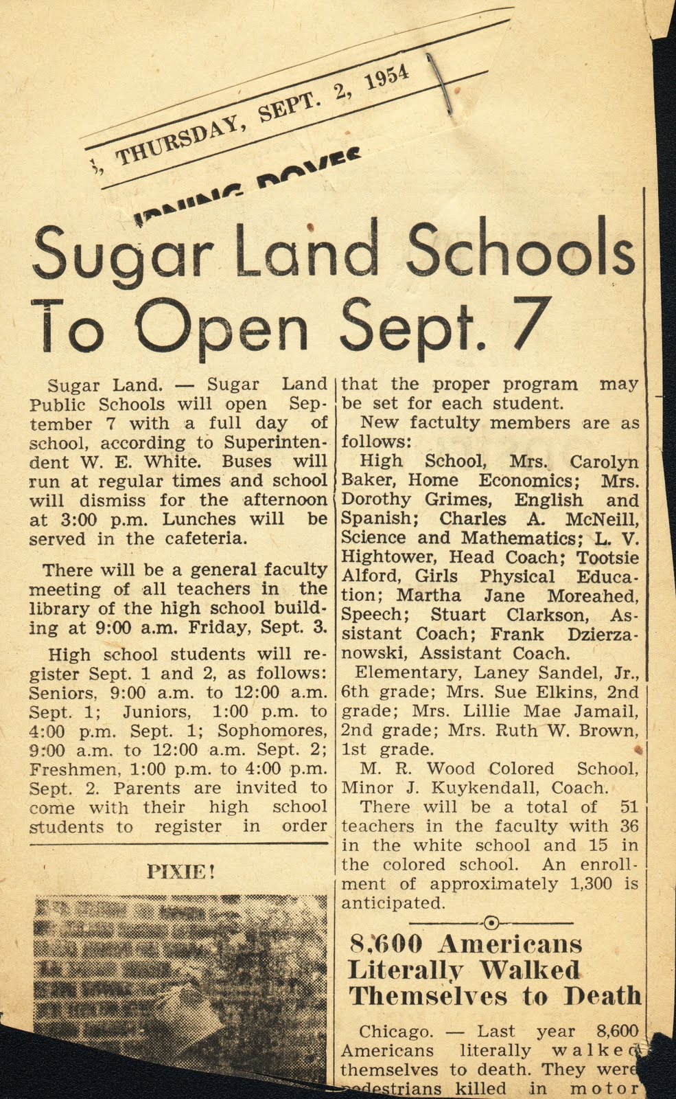 Sugar Land ISD Starts 1954
