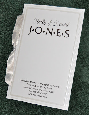 Layout Ivory Pearl Halffold Wedding Programs with Ribbon Added