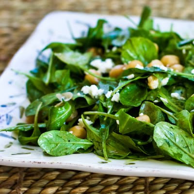 Arugula Chickpea Salad with Feta and Balsamic-Tahini Vinaigrette