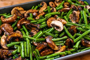 Roasted Green Beans with Mushrooms, Balsamic, and Parmesan.  [found on KalynsKitchen.com]