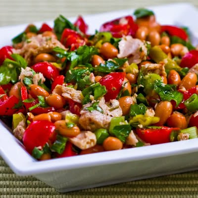 Spicy Pinto Bean and Tuna Salad with Peperoncini, Tomatoes, and Parsley found on KalynsKitchen.com