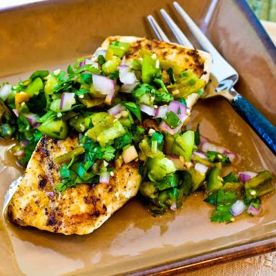 Grilled Halibut with Southwestern Rub and Tomatillo Salsa