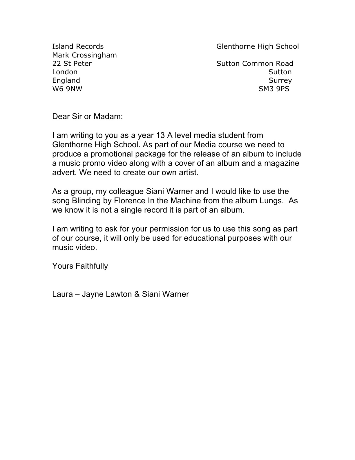 siani warner planning task 18 track permission letter letter of permission