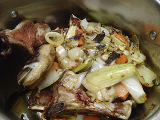 Roasted bones and vegetables for a lamb stock - the soul of the Burns Supper!