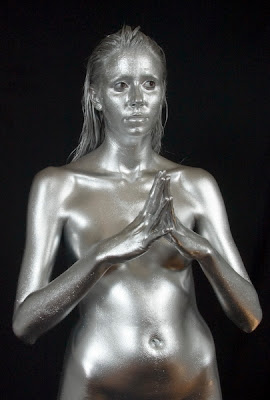 Kim in silver body paint