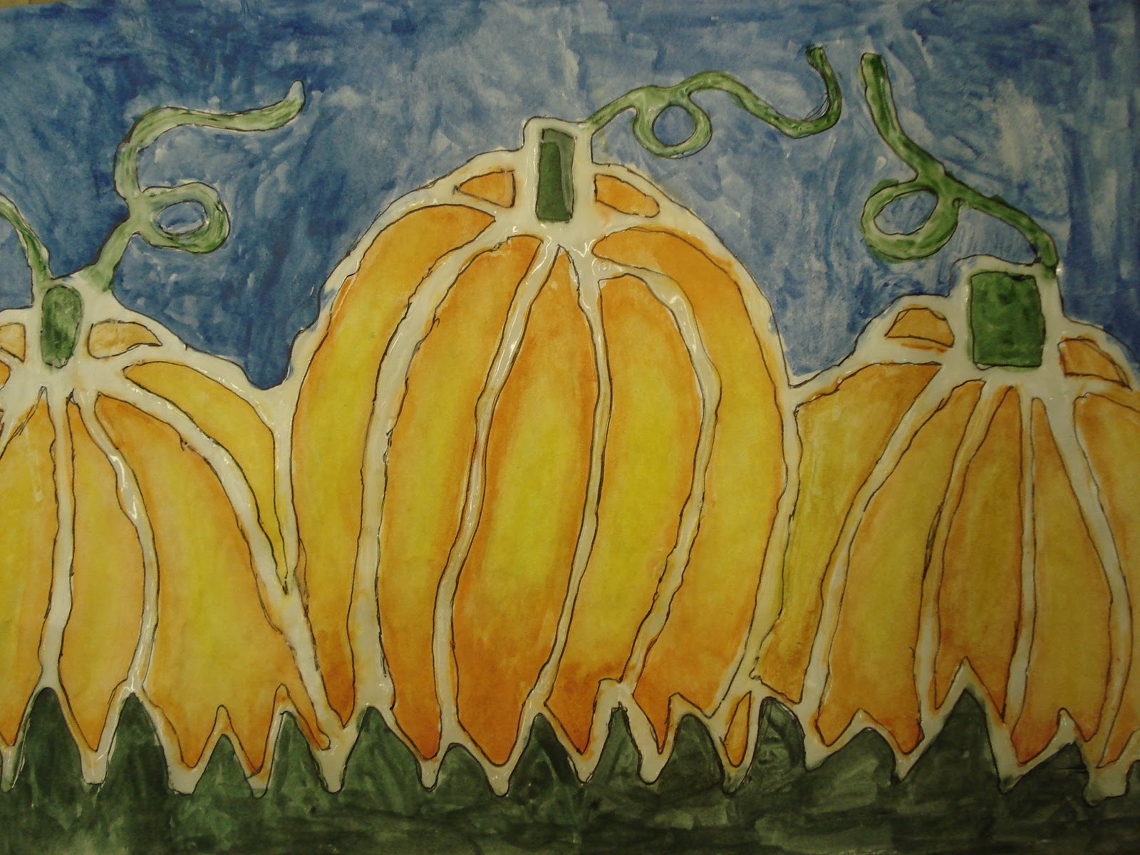 a faithful attempt Glue Line Watercolour Pumpkins