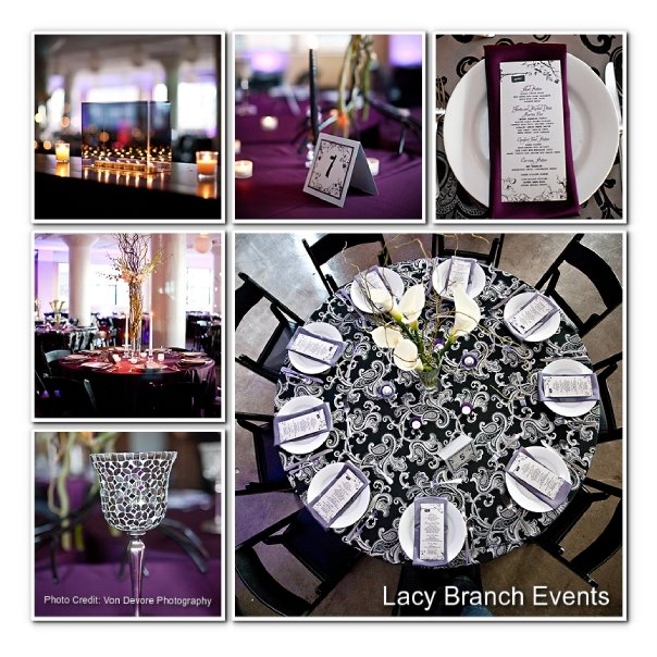 We used multiple shades of purple with accents of black and silver