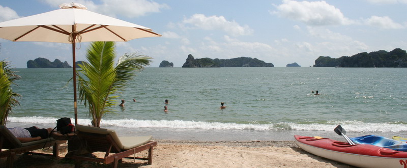 Private beach of Monkey Island Resort