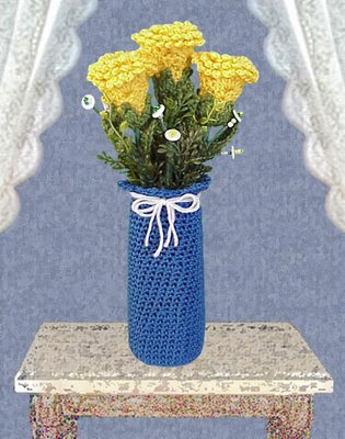 crochet rose vase cobalt blue