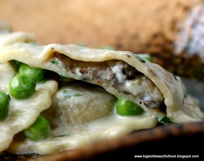 Big, Bold, Beautiful Food Mushroom Ravioli with Peas